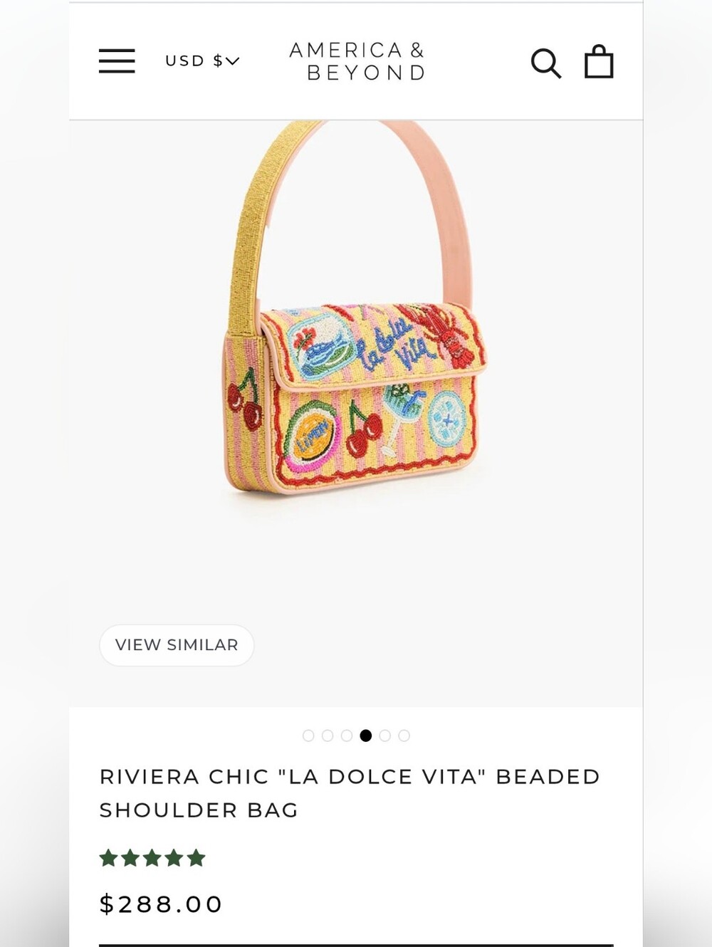 👉✨️ America & Beyond Riviera La Dolce Vita Beaded Shoulder Bag in Yellow/Pink - Picture 2 of 7